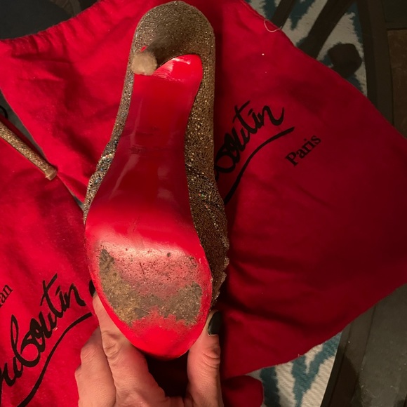 Christian Louboutin Jenny Peep Toe Pumps 150mm Gold - Picture 5 of 7